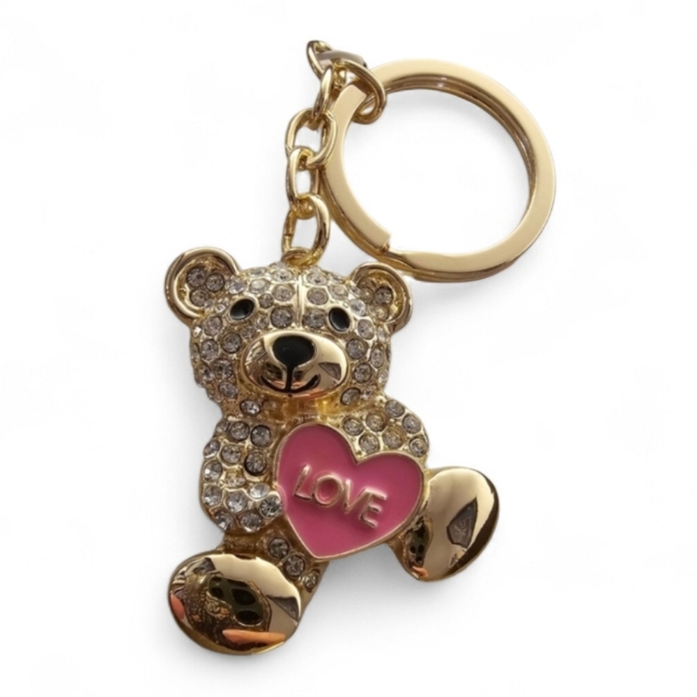 SPARKLY Gold Bear With Crystals Bling Keychain/bag Charm/bookbag New In Gift Box